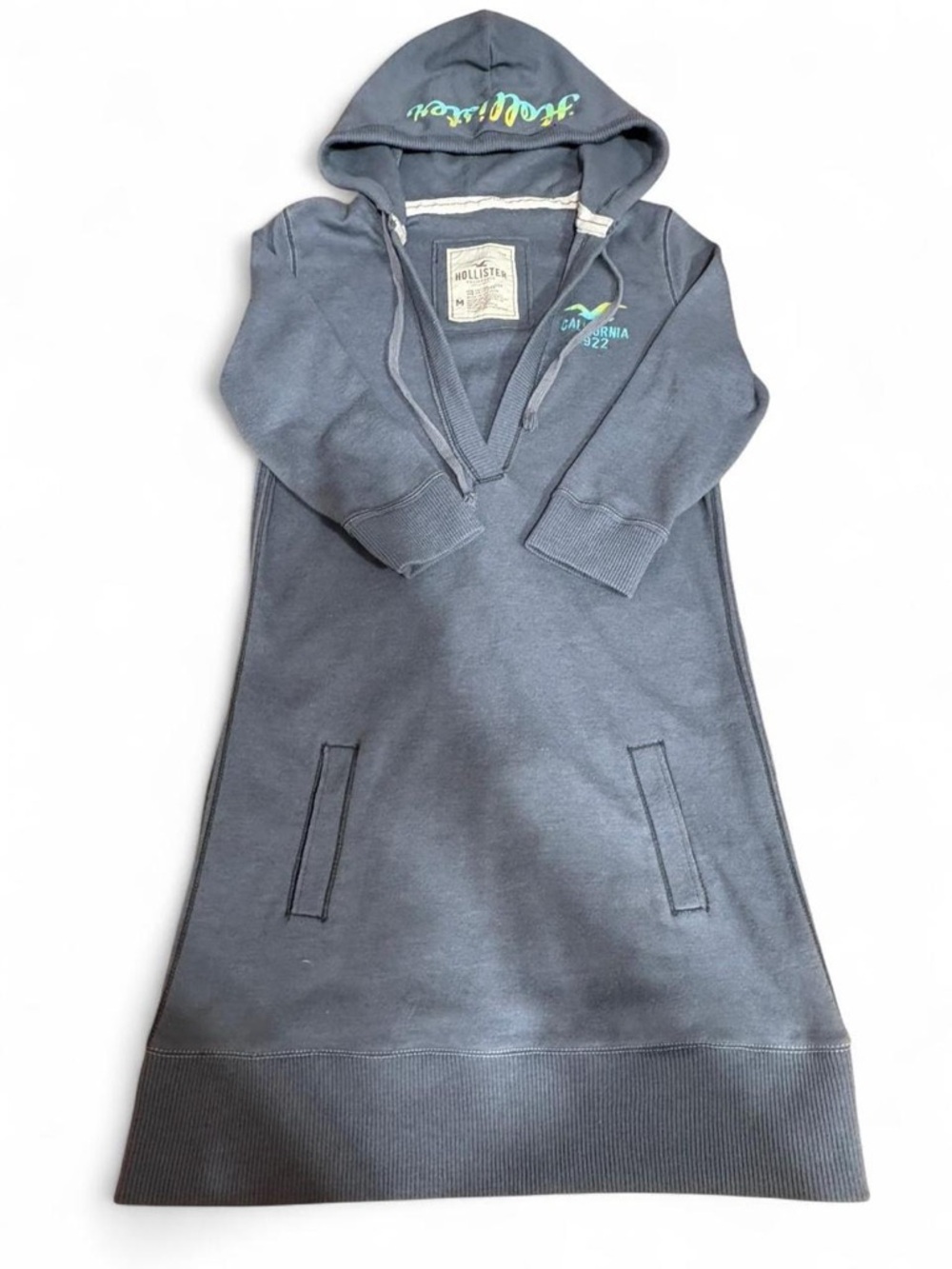 Hollister Slate Blue Hooded Tunic Top - M